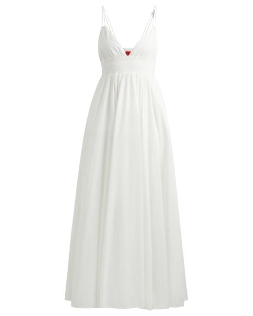HUGO White Cotton-voile Maxi Dress With Smocking And Double Straps