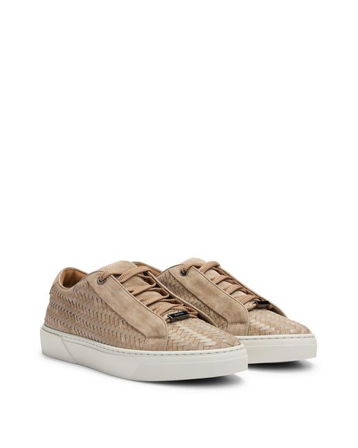 Boss Natural Gary Italian-made Woven Trainers In Leather And Suede for men