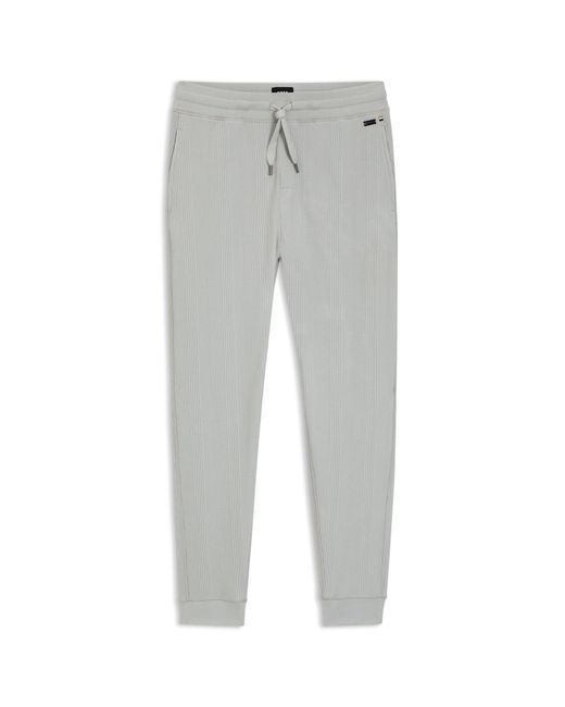 Boss Gray Cotton-Blend Tracksuit Bottoms With Waffle Structure for men