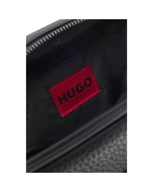 HUGO Black Grained Faux-Leather Washbag With Logo Lettering for men