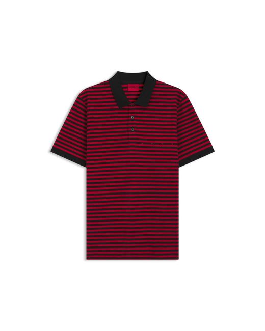 HUGO Red Cotton-Piqué Polo Shirt With Horizontal Stripe for men