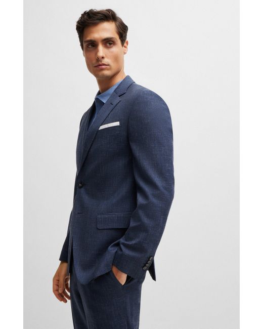 Boss Blue Slim-fit Jacket In Virgin Wool And Linen for men