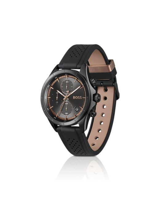 Boss Black Letic-Plated Watch With Perforated Silicone Strap for men