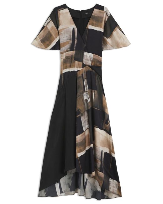 Boss Black Seiden-Kleid Mit Zeitgemäßem Print