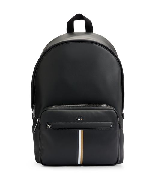 Sac à dos en similicuir à rayures emblématiques Boss pour homme en coloris Black