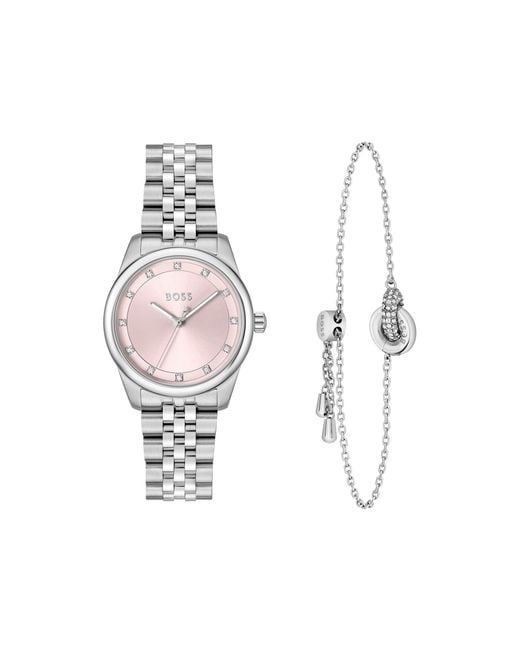 Boss Black Crystal-Embellished Watch And Bracelet Gift Set