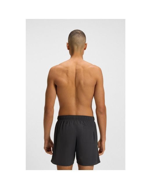 Boss Black Swim Shorts With Signature Stripe And Logo for men