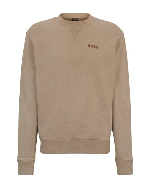 Boss Natural Cotton-terry Relaxed-fit Sweatshirt With Logo Detail for men