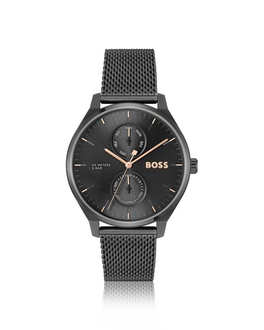 Boss Uhr mit schwarzem Zifferblatt und Mesh-Armband in Black für Herren