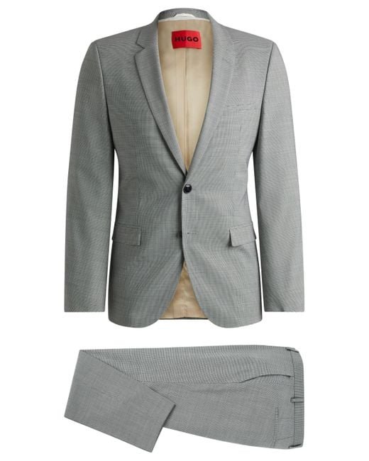 HUGO Extra Slim-Fit Anzug aus Performance-Stretch-Gewebe mit Hahnentritt-Muster in Gray für Herren