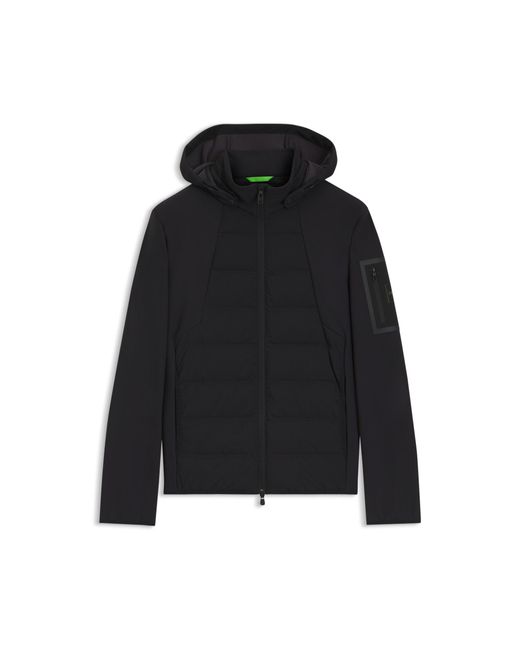 Boss Black Water-Repellent Down Jacket With Detachable Hood for men