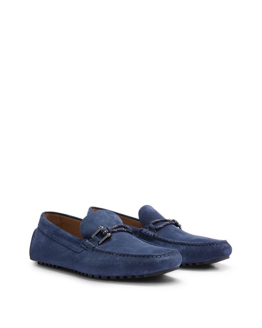 Boss Blue Driver Moccasins In Suede With Cord And Hardware Details for men