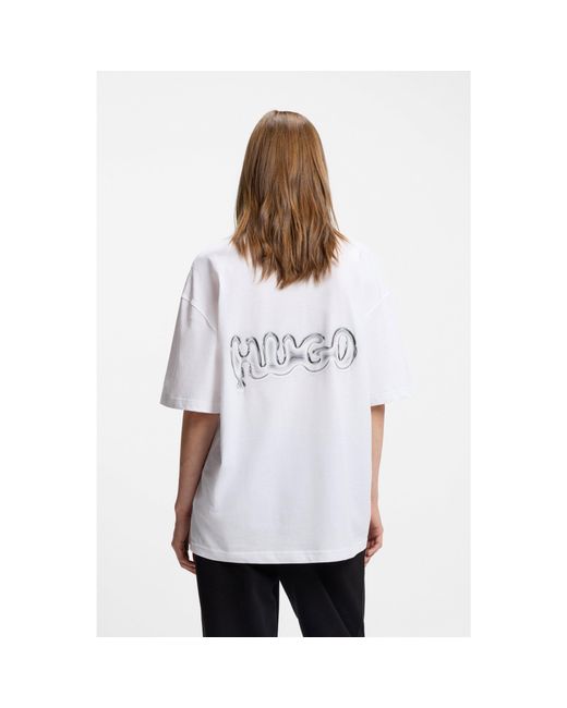 HUGO White All-Gender Cotton-Jersey T-Shirt With Logo Prints for men