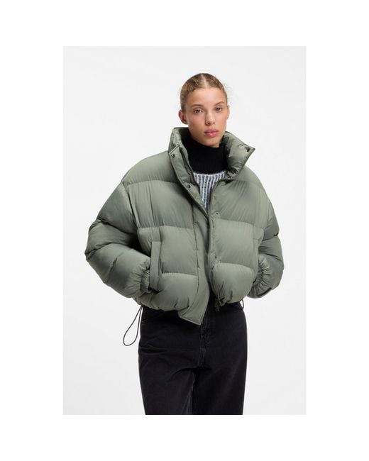 HUGO Green Water-Repellent Puffer Jacket With Stand Collar