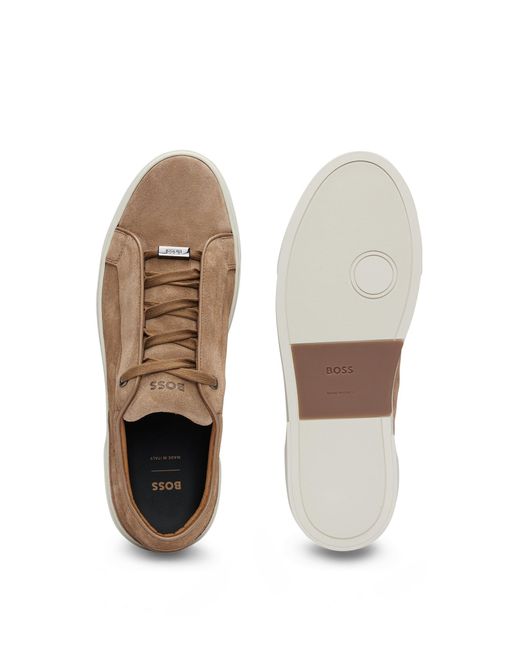 Boss Brown Gary Suede Low-top Trainers With Branded Lace Loop for men