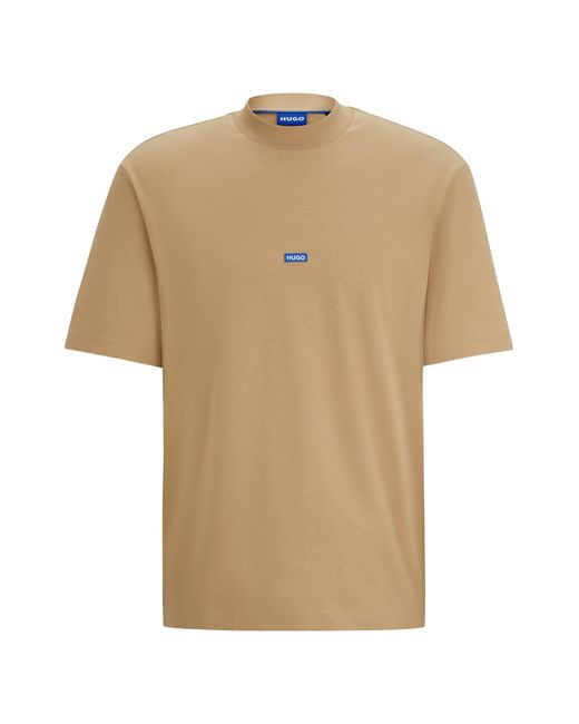 HUGO Natural Cotton-jersey T-shirt With Blue Logo Patch for men
