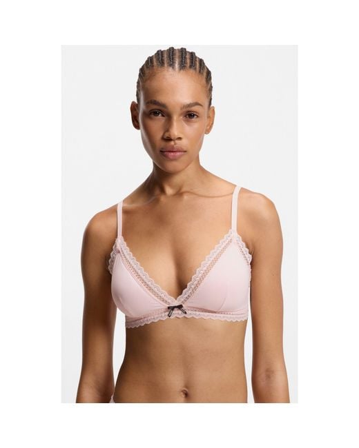 HUGO Brown Triangle Bra With Lace Trims