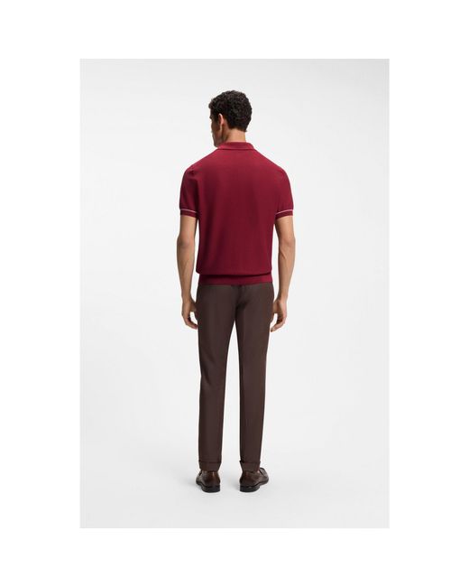 Boss Red Cotton-Blend Knit Polo With Horizontal Stripe for men