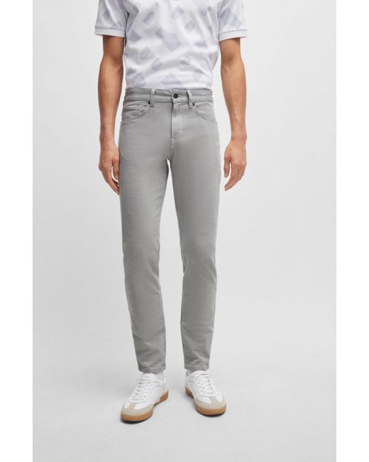 Boss Regular-Fit Jeans aus fein strukturiertem Stretch-Denim in Gray für Herren