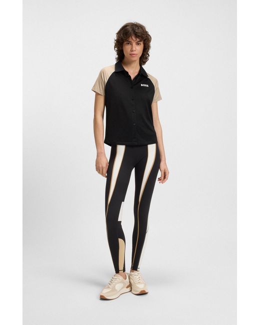 Boss Black Active Top Mit Jacquard-Monogrammen Und Knopfleiste