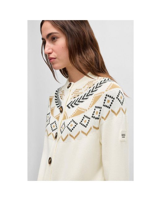 Boss White Equestrian Cardigan With Knitted Pattern