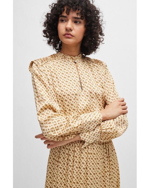Boss Jurk Van Een Zijdemix Met Monogramprint in het Natural