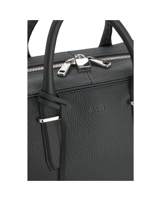 Boss Black Grained Leather Holdall With Logo Keyholder for men
