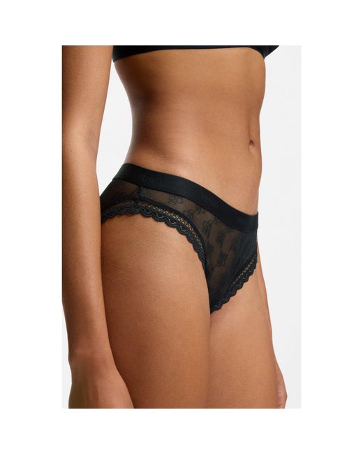 HUGO Black Lace Briefs With Branded Waistband