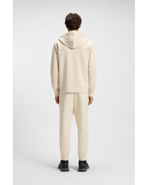 Boss Hoodie Van Stretchkatoen Met Rits En Logoprint in het Natural voor heren