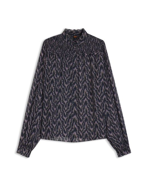 Boss Blue Regular-Fit Bluse Aus Bedrucktem Krepp-Georgette