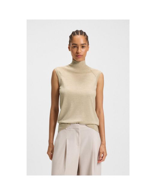 Boss Natural Sleeveless Mock-Neck Sweater