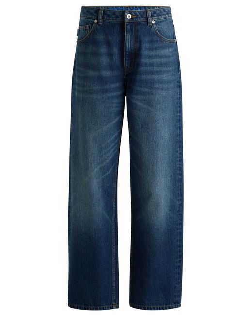 HUGO Relaxed-Fit Jeans Van Stevig Blauw Denim in het Blue