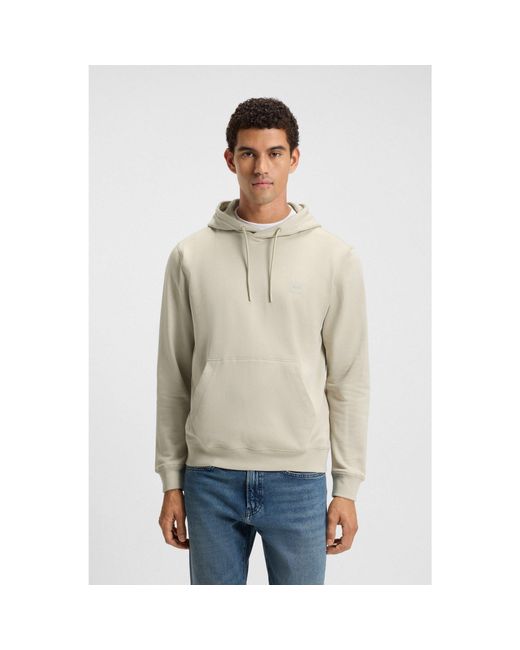 Boss Gray Cotton-Terry Hoodie With Logo Patch for men