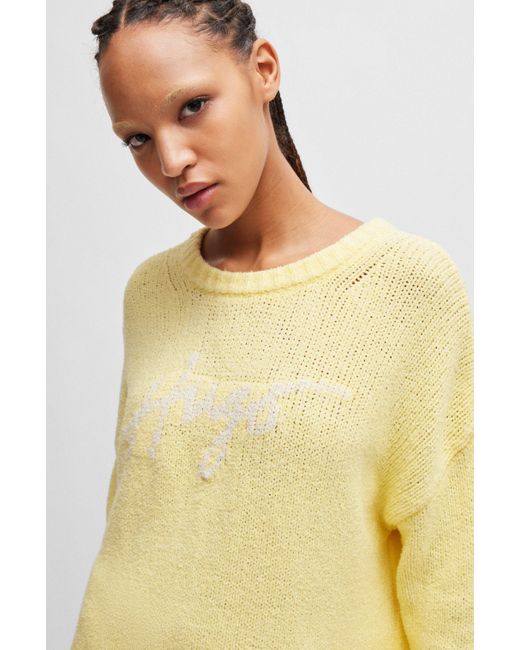HUGO Yellow Pullover SAREED Oversize Fit