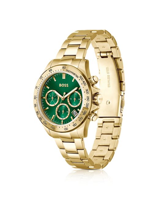 Montre avec cadran vert, bracelet à maillons et sous-cadrans Boss en coloris Metallic