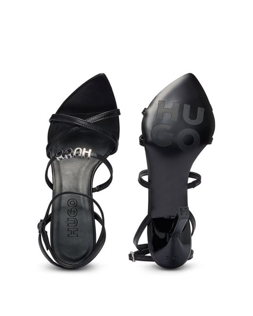 HUGO Black Nappa-leather Strappy Sandals With Logo Trim