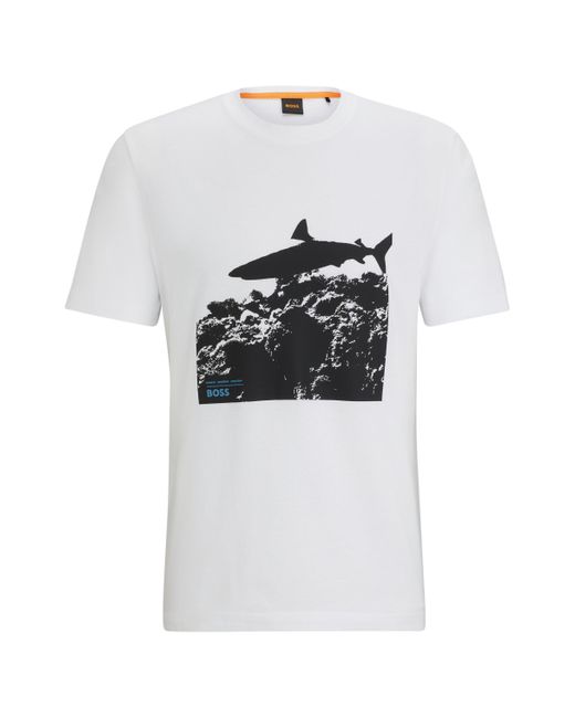 Boss Regular-fit T-shirt Van Katoenen Jersey Met Nieuwe Print in het White voor heren