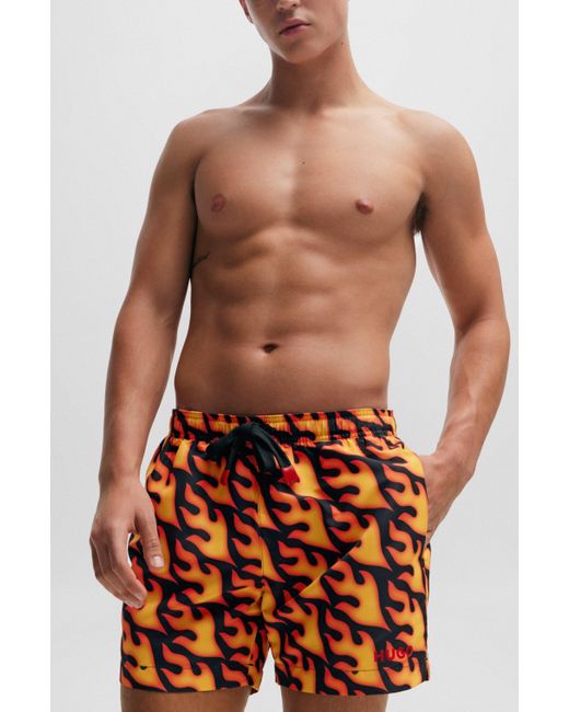 HUGO Zwemshorts Met Vlammenprint En Logo in het Orange voor heren