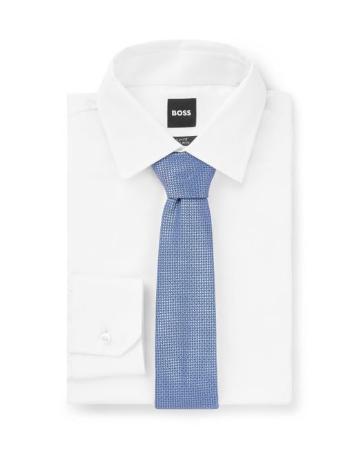 Boss White Silk-blend Tie With All-over Jacquard Pattern for men