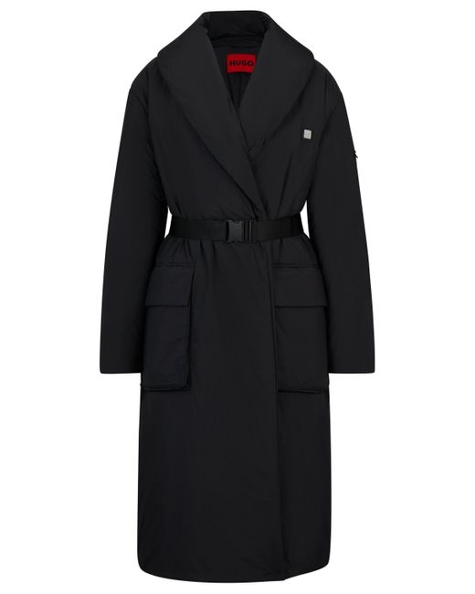 HUGO Black Wasserabweisender Mantel mit Füllung und Logo-Gürtel