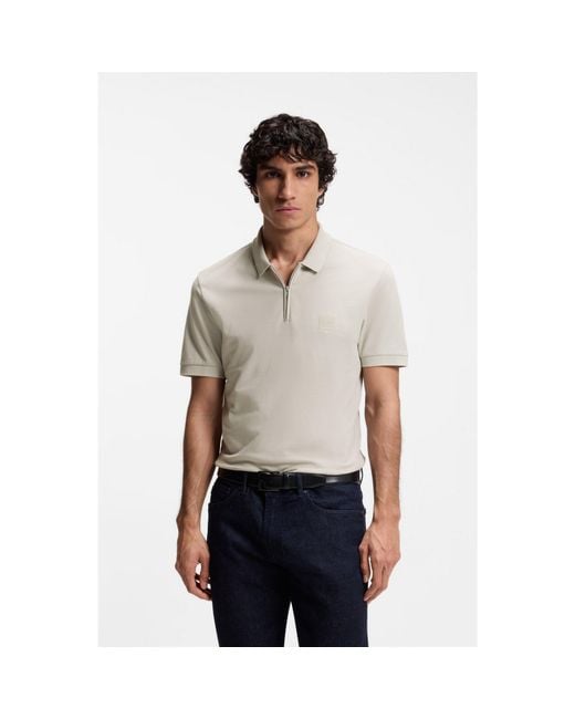Boss White Stretch-Cotton Slim-Fit Polo Shirt With Logo Patch for men