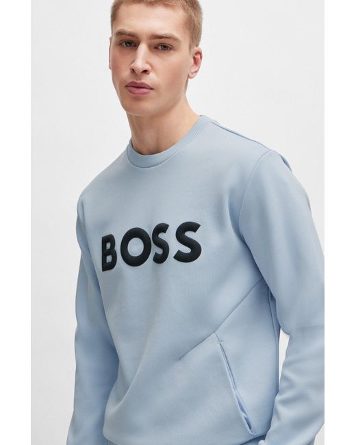 Boss Blue Cotton-blend Sweatshirt With 3d-moulded Logo for men