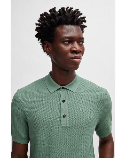 Boss Green Regular-fit Polo Sweater With Mixed Structures for men