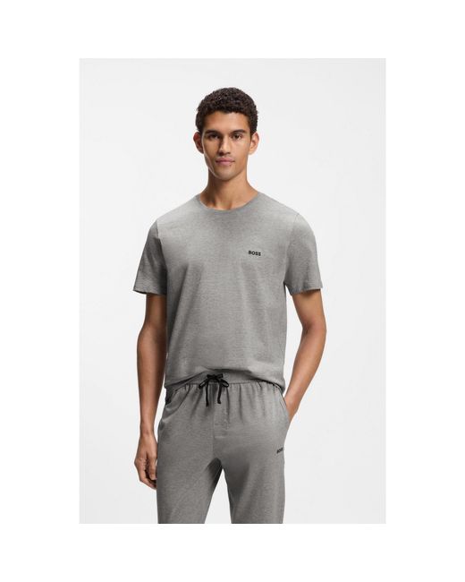 Boss Gray Stretch-Cotton T-Shirt With Embroidered Logo for men