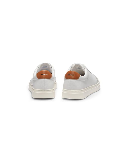 Boss White Grained-Leather Trainers With Contrast Backtab for men