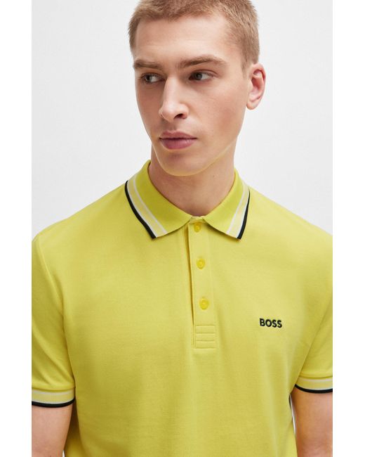 Boss Yellow Cotton-piqué Polo Shirt With Contrast Logo for men