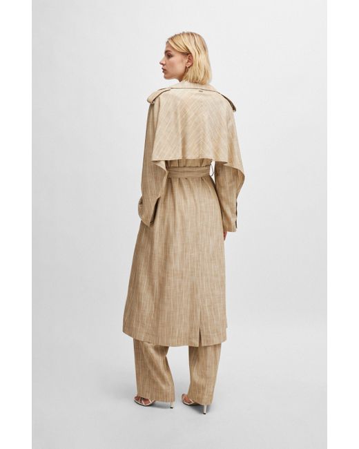 Boss Natural Double-breasted Trench Coat In Pinstripe Material