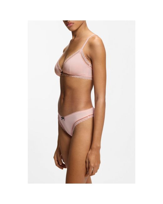 HUGO Pink Lace-Trim Thong