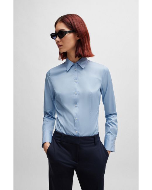 HUGO Blue Business Bluse THE FITTED SHIRT Slim Fit