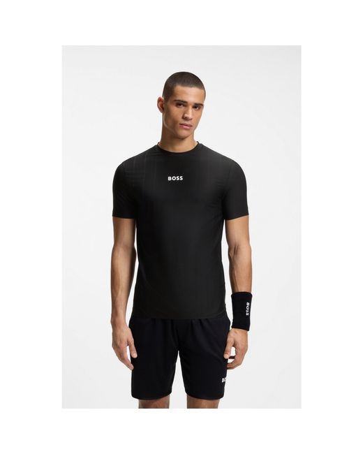 Boss Black Active Jacquard-Stripe Slim-Fit T-Shirt With Logo Print for men